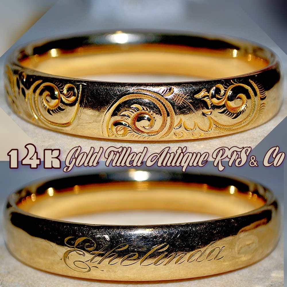 1/5 14k Gold Filled Antique Hinged Bangle RFS & Co Bracelet 36g Repousse